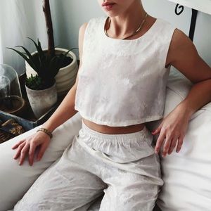 Vintage polyester crop top and high waist pants
